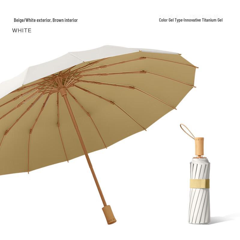 Nanqiao Retro 16-Rib Triple-Fold Wooden Handle Sun/Rain Umbrella