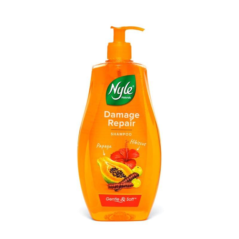 Nyle Naturals Damage Repair Shampoo 1 L | Hair Repairing with Papaya, Hibiscus, & Shikakai | pH Balanced & Paraben Free Gentle & Soft Shampoo For W
