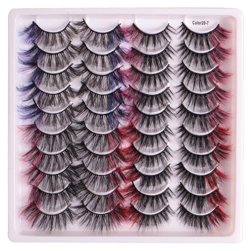 20 Paar farbige falsche Wimpern, vergrößern die Augen, dicke und geschwungene gekreuzte Wimpern.