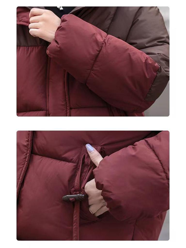 Women's 2025 Winter Fashion Slim Color Block Cotton Coat - Small Size, Thick, and Warm