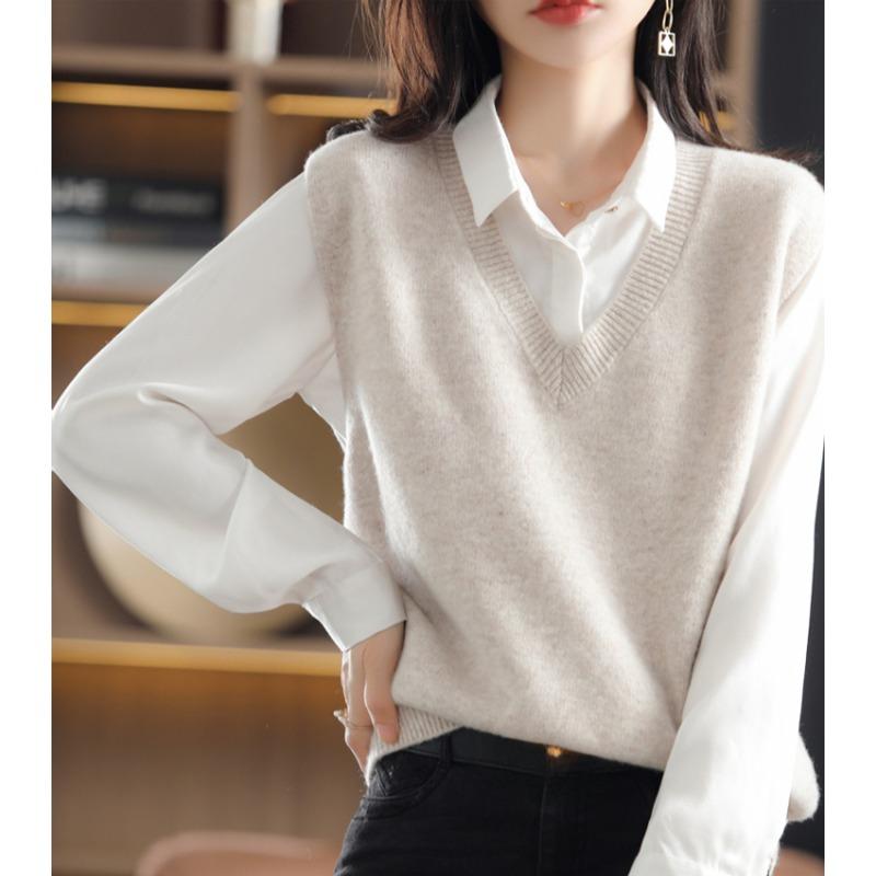 

Свободный трикотажный жилет для женщин, безрукавки, свитера, майки, зимний теплый V-образный вырез One size белый