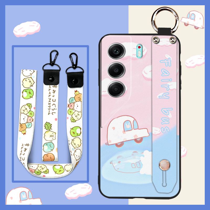 Shockproof Lanyard Phone Case For Tecno Camon40 4G/CM5 Wrist Strap Waterproof Silicone Wristband Cartoon Phone Holder
