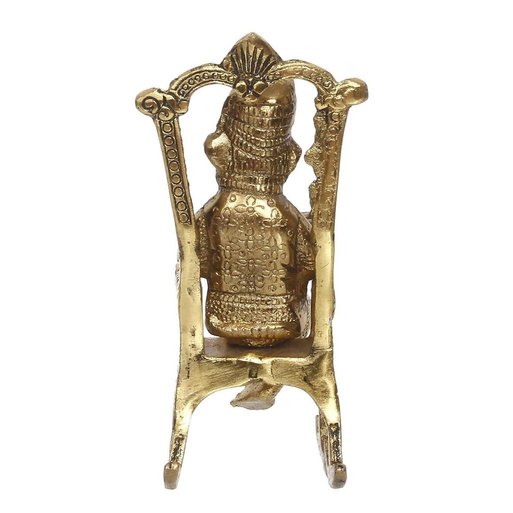 Golden Metal Lord Ganesha Idol Reading Book On Rocking Chair - Decorative Hindu God Statue for Home Decor - Gift for Diwali