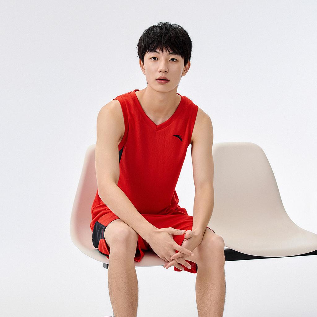 Anta Loose Fit Color Block Tank Top And Elastic Shorts Casual Sports Set Men sets Classic-Red Basic-Black 152451212-3