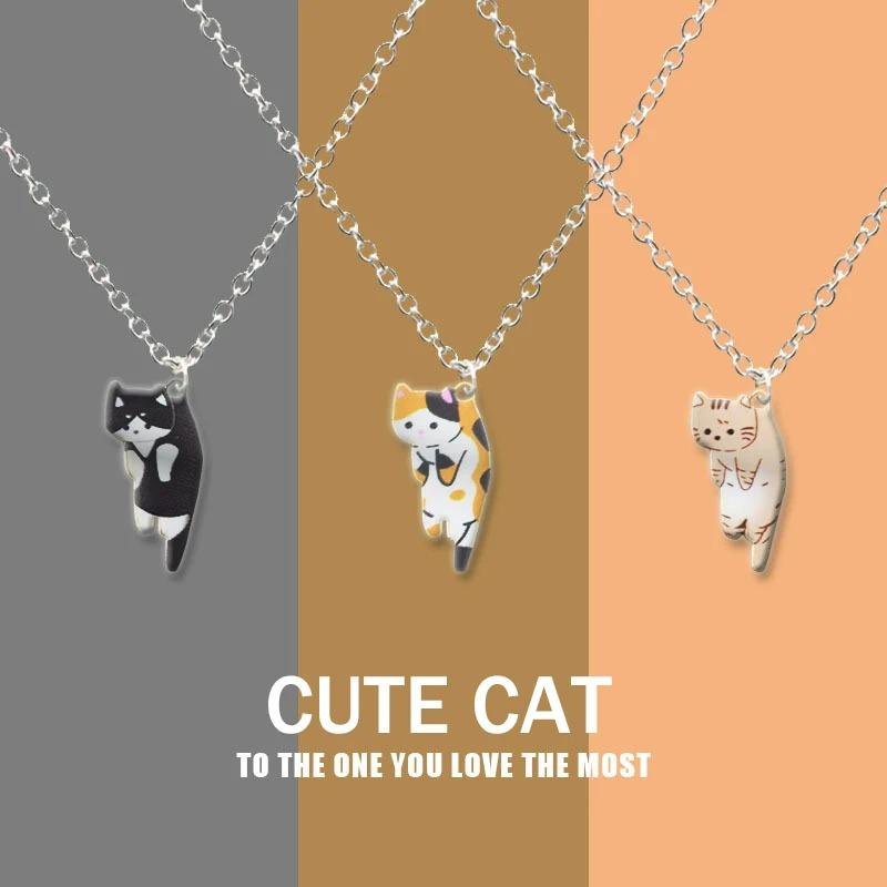 Lovely Creative Cute Cartoon Cat Pendant Necklace for Women Girl Multi Color Kitten Metal Chain Choker Couple Party Gfit Zircon