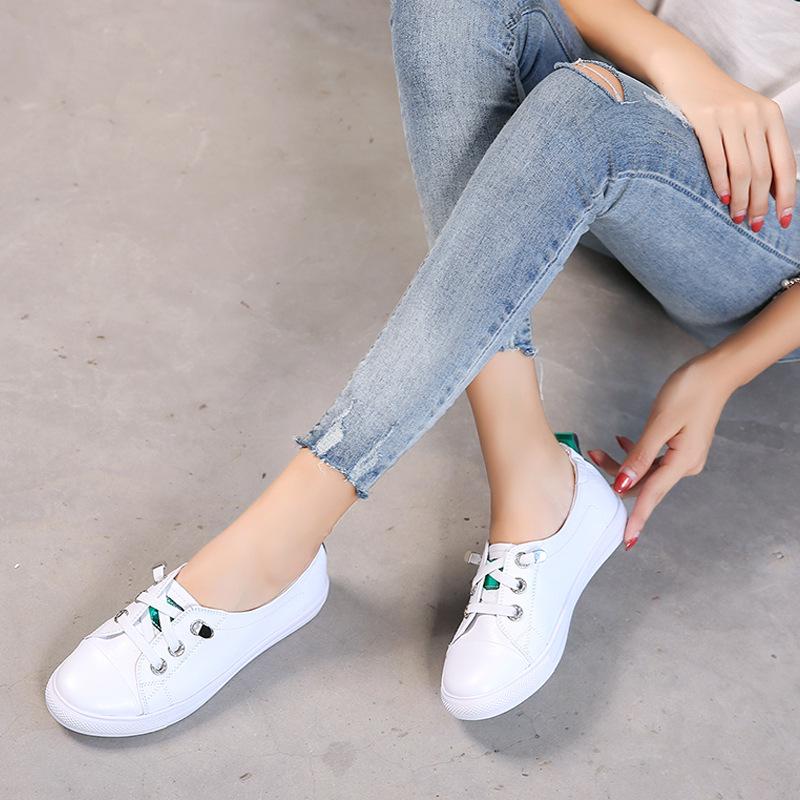 Women's White Genuine Leather Flats - 2023 Korean Style. Versatile, Trendy, Plus Size Casual Shoes for Spring/Summer.