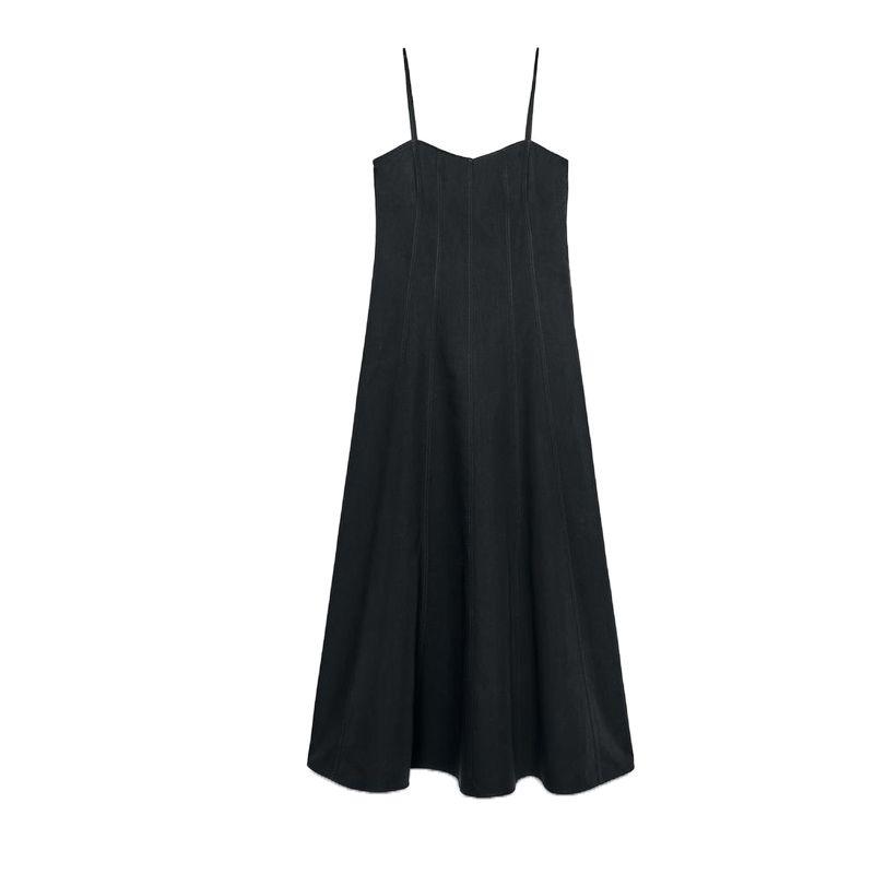 Summer New Product Women's Clothes Cotton A- Line Hem V Neck Sleeveless Poplin Strap Length Dress 2973654