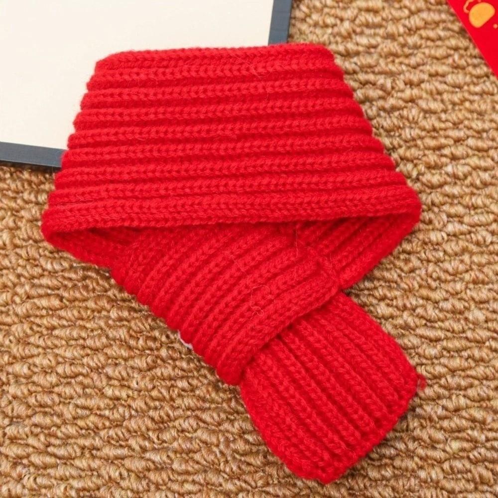Adorable Red Color Knitted Cat Scarf Warm Festive New Year Dog Scarf Embroidered Blessing Pet Neck Scarf Outdoor