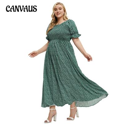 Plus Size Women's Dress Summer Round Neck Short Sleeve Large Swing Range Dresses Long Dresses