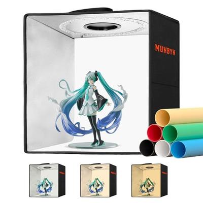 MUNBYN 30cm Folding Photo Booth Kit, Easy-to-Use Studio Photo Booth with 120 Dimmable LED Lights, 6 Product Photography Backdrops (Red, Green, Orange,