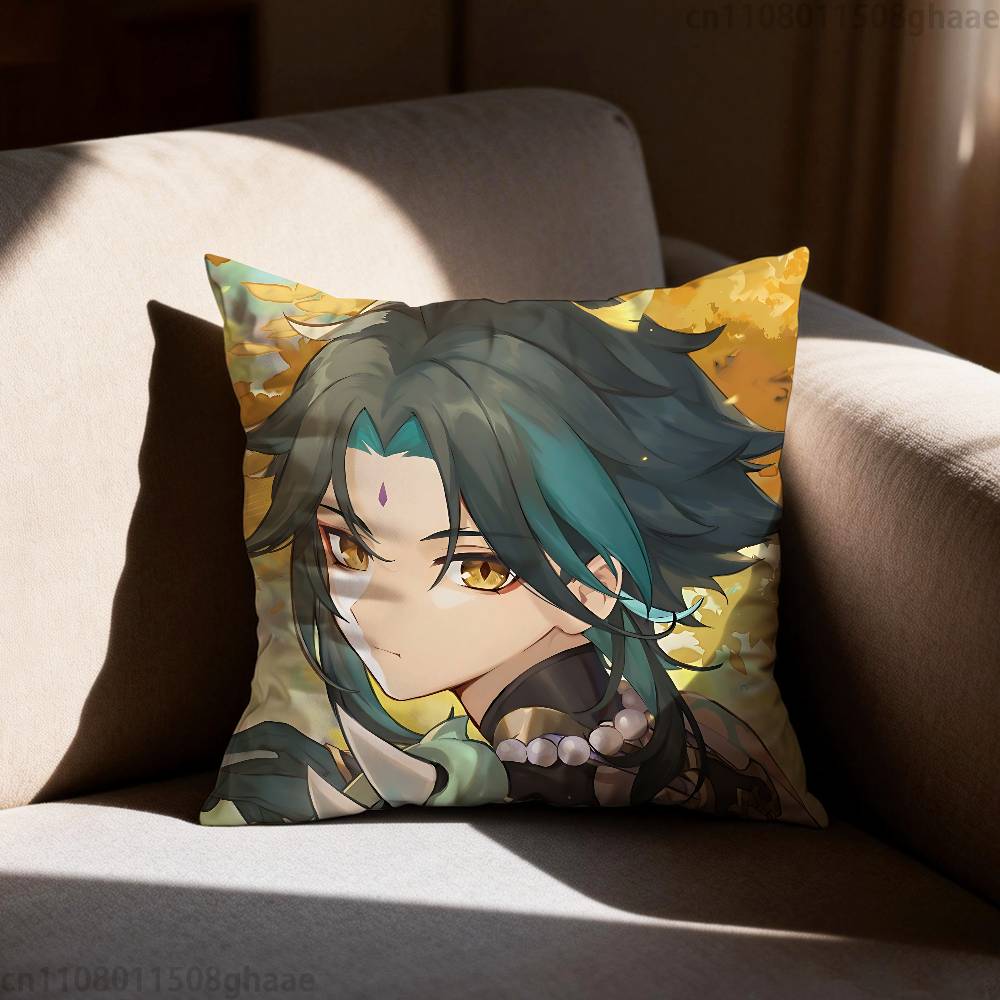 GGenshin Impact Xiao Pillow Case Sofa Living Room Bedroom Headboard Backrest Cushion Square Cushion Nap Time
