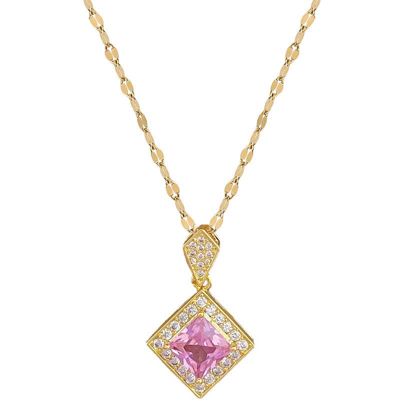 Titanium Steel Rhombus Pendant Necklace & Earrings Set - Elegant Jewelry for Banquets