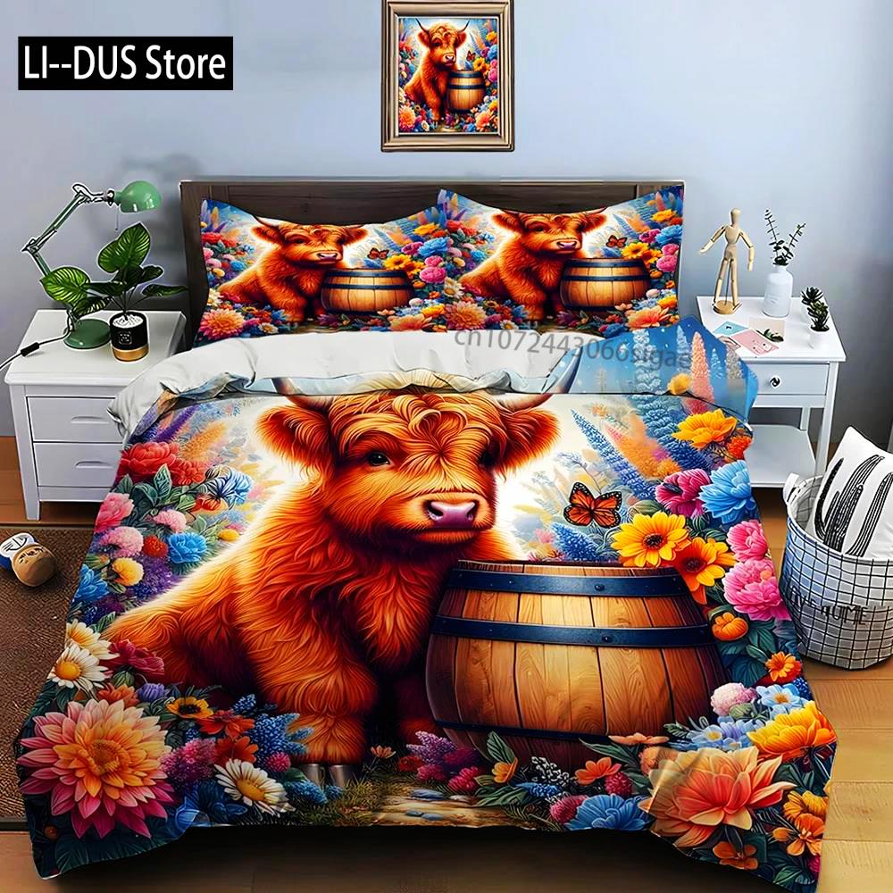 Highland Cattle Print Bedding Set Cute North American Duvet Cover 1 Duvet Cover 2 Pillowcases Adult And Kids Bedding Set Luxury