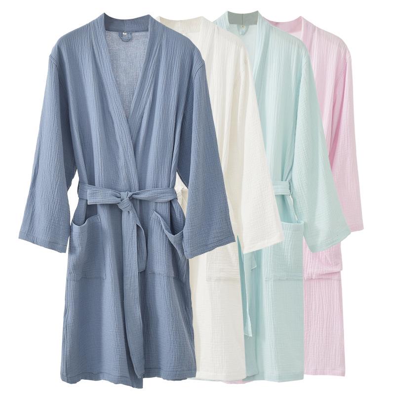 Cotton Crepe Yukata Bathrobe: 26 Styles Spring/Summer, Unisex, Lightweight Pajamas & Home Robe for Couples.
