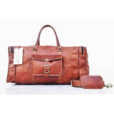 Personalized Handmade Small Duffel Bag | Rustic Brown Genuine Leather Standard Duffle, Large Holiday Luggage Travel Men's Bag Gift for Him