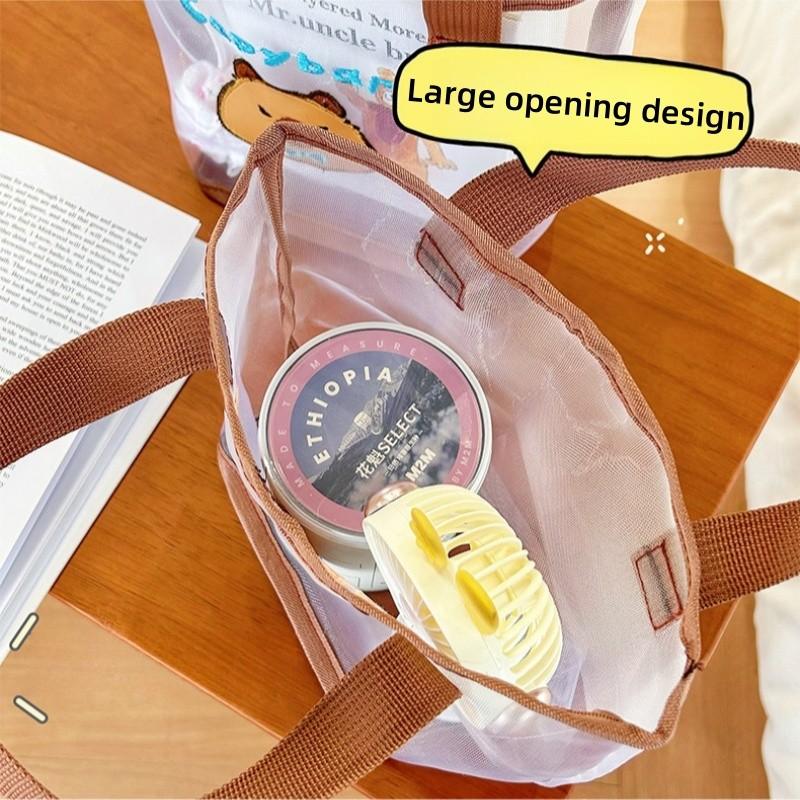 Transparent Mesh Tote Bag Cute Cartoon Guinea Pig Storage Bag Beach Travel Swimming Wash Large-capacity Portable Handbag