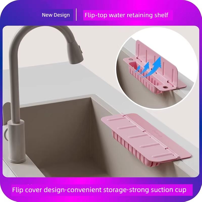 Kitchen Suction Cup Water Barrier, Sink Splash Guard, Foldable Sink Shelf, Bathroom Washbasin Water Barrier Strip