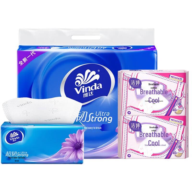 Бумажные платочки Vinda 3-слойные 130 шт. x 6 упаковок + Набор ежедневных прокладок