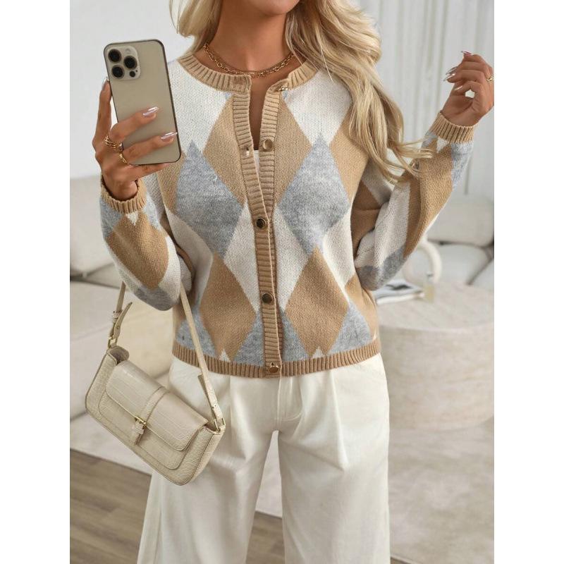 Argyle Diamantmuster Strickjacke - Q82795