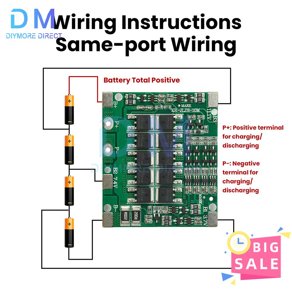 3S 4S Li-ion Battery Protection Board 40A 11.1V 14.8V with Balance 10MOS, 100A Peak Current Short Circuit Current Over Discharge