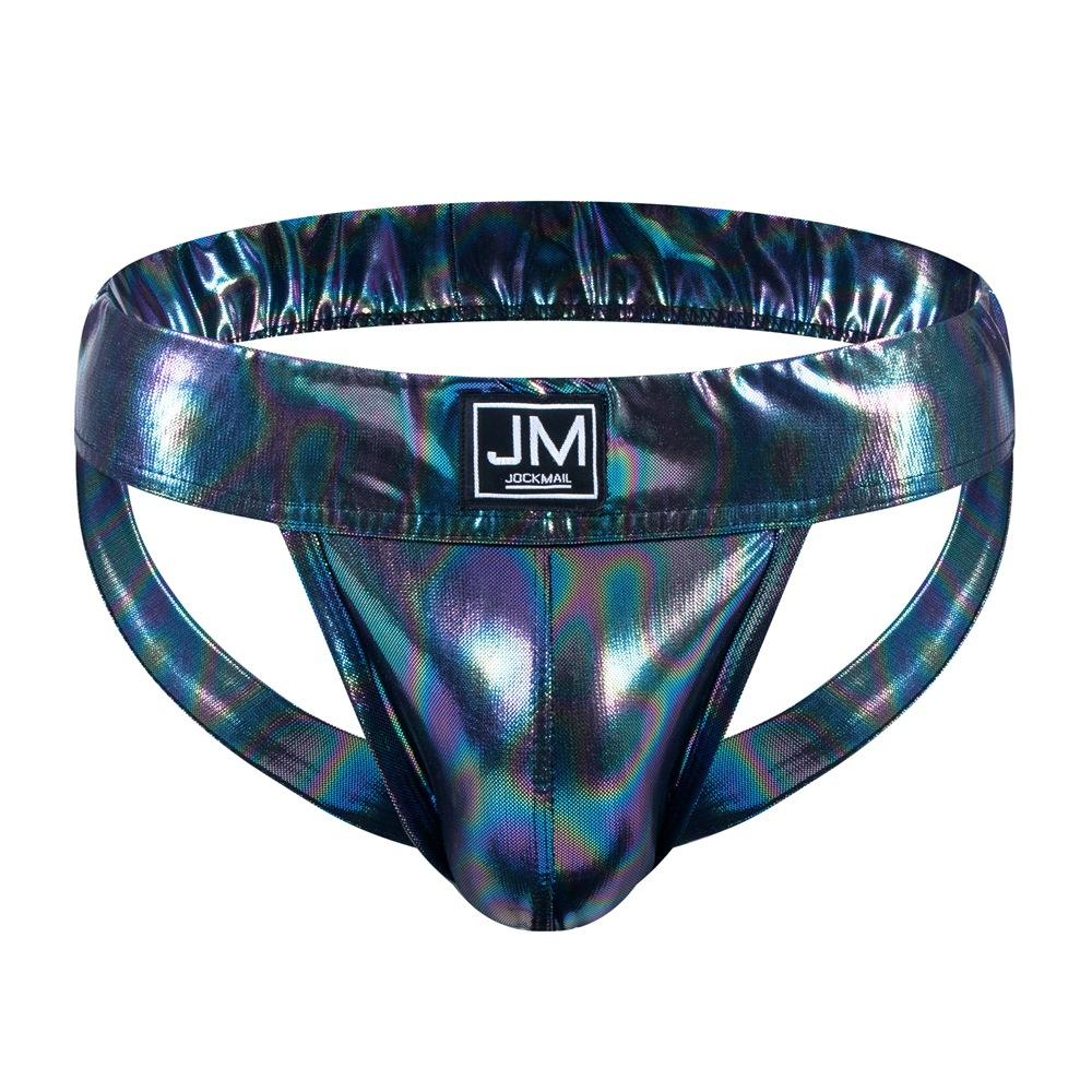 Jockstraps JOCKMAIL Fashion Low Waist Sexy Men's Underwear Gradient Colored Faux Leather Material Fabric Underpants