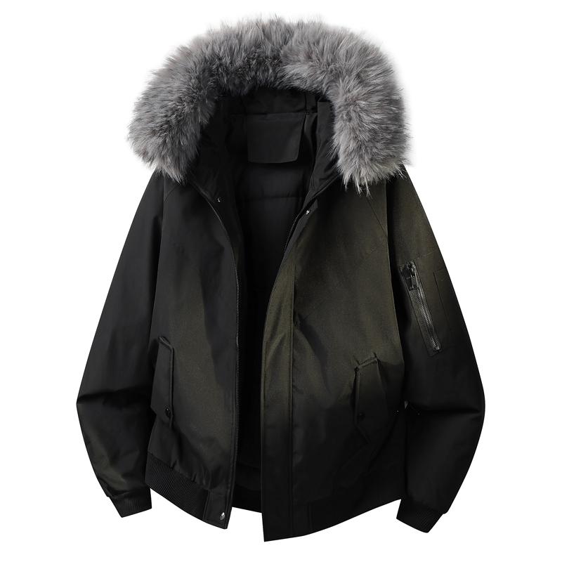 Хлопковая куртка с капюшоном Мужская хлопковая куртка с меховым воротником Мужская куртка для рабочей одежды с капюшоном Мужская зимняя флисовая куртка L чёрный