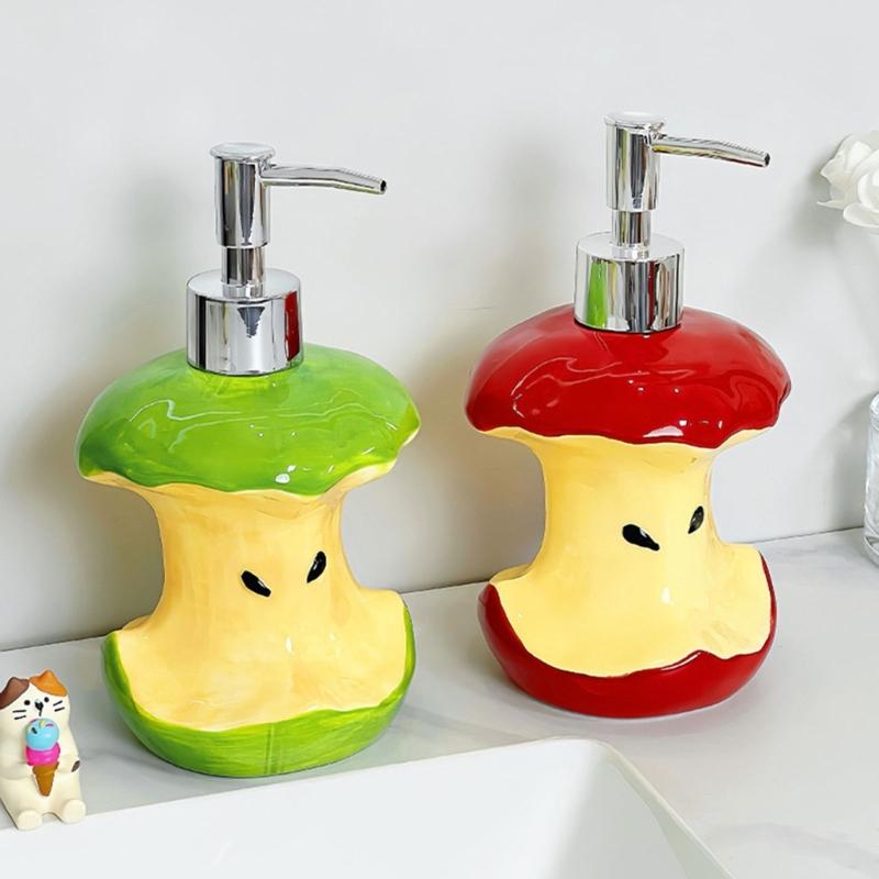 Stylish Ceramic Liquid Soap Container With Press Pump Lovely Fruit Core Soap Dispenser For Home Bathroom Countertop Organizing