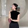 A Cold Semi-turtleneck Black Modal Short-sleeved T-shirt Women's Summer Shoulder High-end Short Top