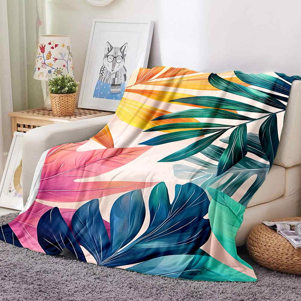 1pc Tropical Leaves Blanket Warm, Cozy, And Soft, Suitable for Sofas, Beds, Cars, And Office Use.Perfect for Camping And Travel, Making It a Great Gif