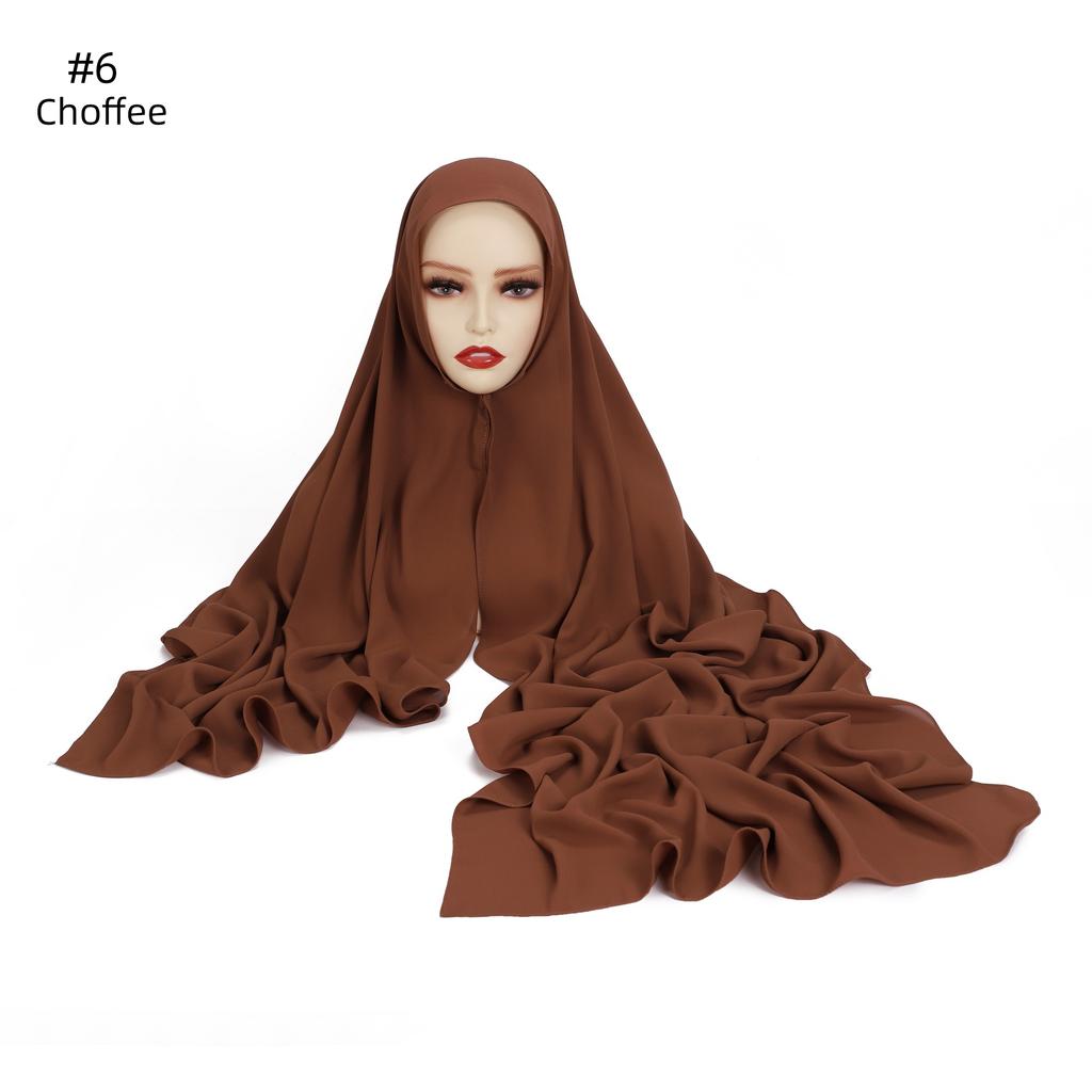 Premium Instant Chiffon Hijab With Built In Magnet Buckle Solid Color Woman Muslim Hijab Scarf Soft Islam Turban Headband Shawl