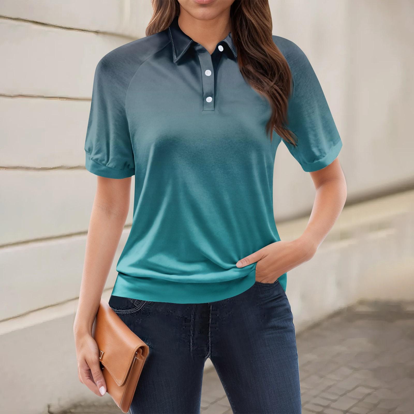 

Женская повседневная футболка с v-образным вырезом и коротким рукавом с цветочным принтом и декоративными пуговицами, топ XXL синий