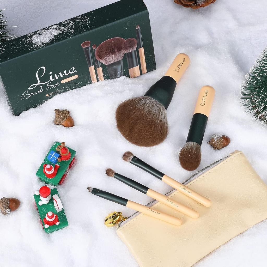 DUcare Portable Makeup Brush Set of with PU Storage Premium Fiber Fluffy Powder Blush Eyeshadow Eyebrow Portable Makeup Popular Cute Brush Set 5,