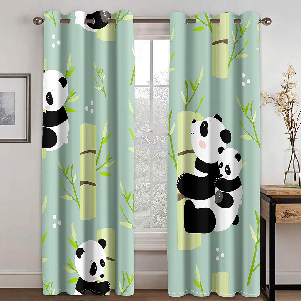 Cartoon Animation Panda Animal Window Curtains in Kids Bedroom Living Room Hall Treatments Kitchen Home Decor Drapes Blinds 2Pcs