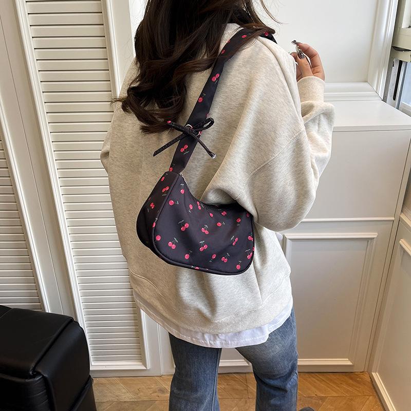 1Pcs Cute Flower Bow Print Canvas Shoulder Bags New Korean Girl Handbags Outdoor Travel Women Keys Phone Messenger Bag