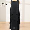 Fat Hiding Loose Dress Women's Flowy Chiffon Dress, Sleeveless Crew Neck Asymmetrical Hem Plus Size Women Long Summer Layered Cocktail Wedding