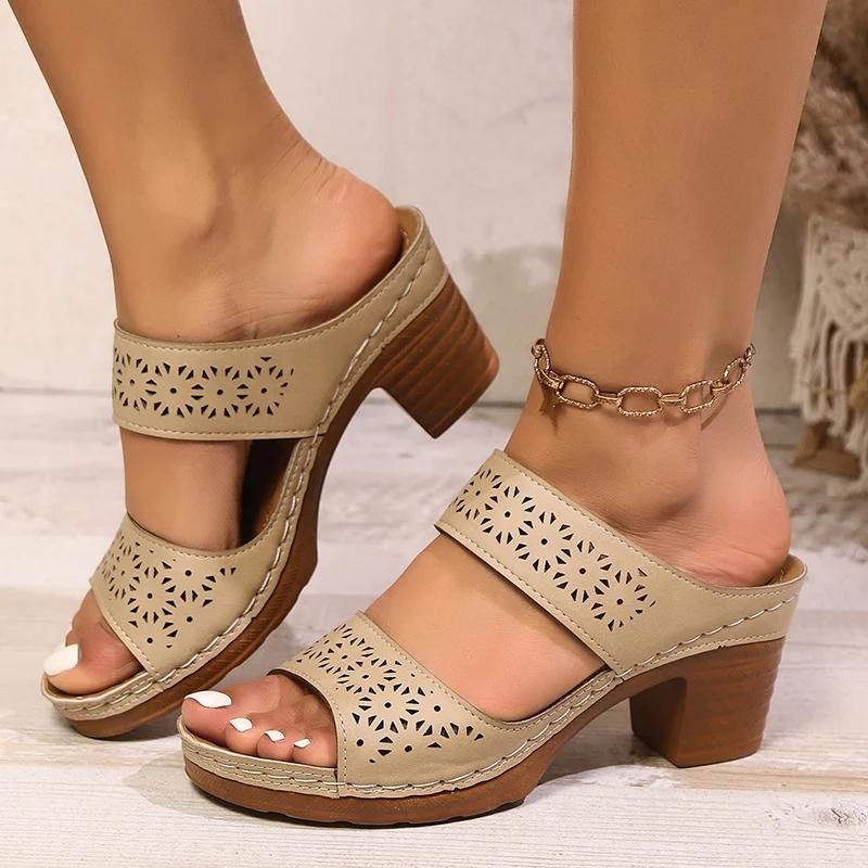 

Fashion Comfort Chunky Heels Sandals for Women Summer 2025 Lightweight Open Toe Outdoor Slippers Woman Non Slip Casual Sandalias Mujer 43