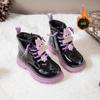 Girls' Martin Boots with Side Zipper, Autumn/Winter Labubu Princess Style Mid-Calf Boots, Shiny Leather, Waterproof, Soft Sole, Fashion Shoes for