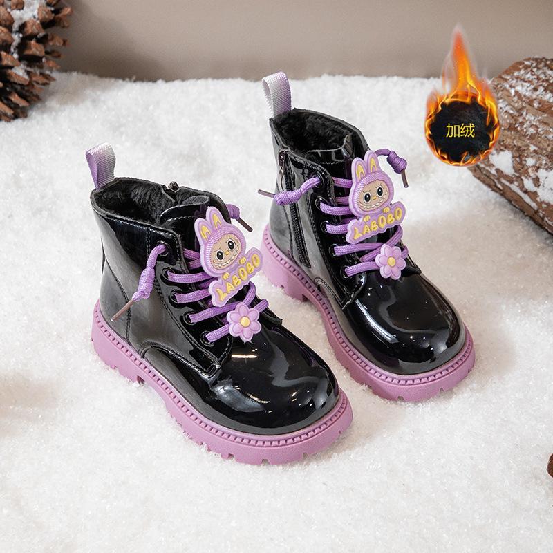 

[Girls Patent Leather Martin Boots with Side Zipper Mid Calf Princess Soft Sole Waterproof Fashion Shoes for Fall Winter] size 36