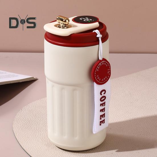 Cana termica de cafea cu afisare a temperaturii 450 ml capac rezistent la scurgeri Cana de cafea reutilizabila din otel inoxidabil Cana cu vid cald si rece pentru iubitorii de cafea