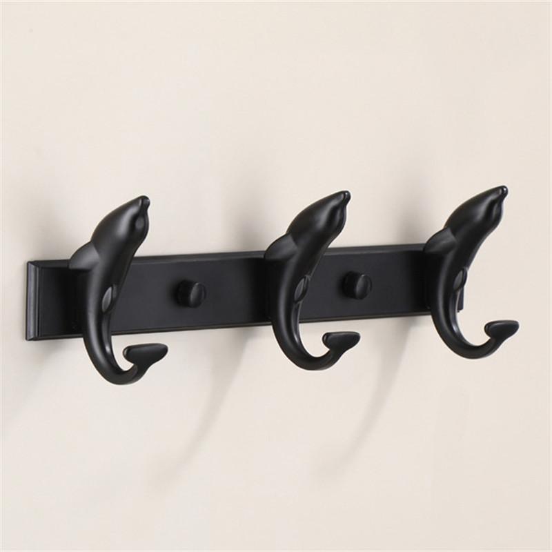 Tuqiu Black Dolphine Bathroom Robe Hook Wall Hooks Aluminum Kitchen Towel Hook Black Key Hat Bag Hanger Holder Clothes Hook