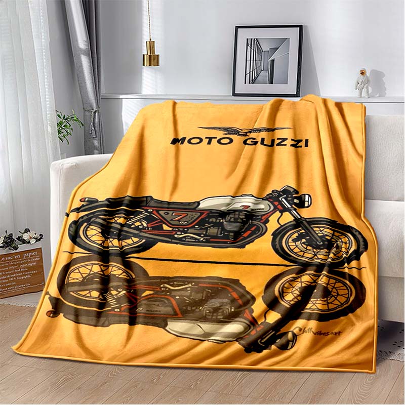 3D Retro Motorcycle G-Guzzi Flannel Printed Blanket Home Sofa Bed Warm Oversized Home Bedding Office Picnic Gift Soft Blanket