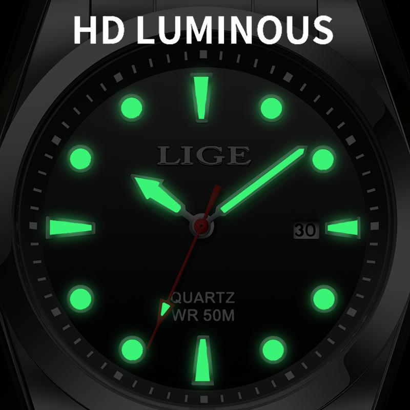 LIGE New Luxury Mens Watch Casual Fashion Quartz Wristwatches Sports 50M Waterproof Luminous Calendar Watches Men Gifts Reloj