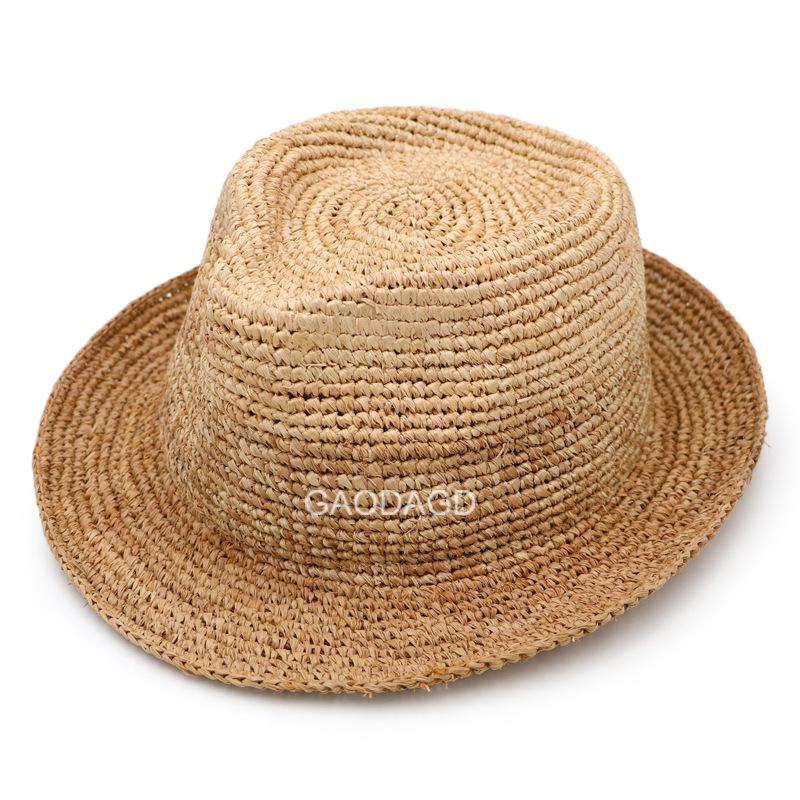 

New Natural Raffia Jazz Sun Hats Men and Women s Summer Manual Woven Straw HatFashion Sun Protection Sunshade Beach Hat Panama 56-58CM коричневий
