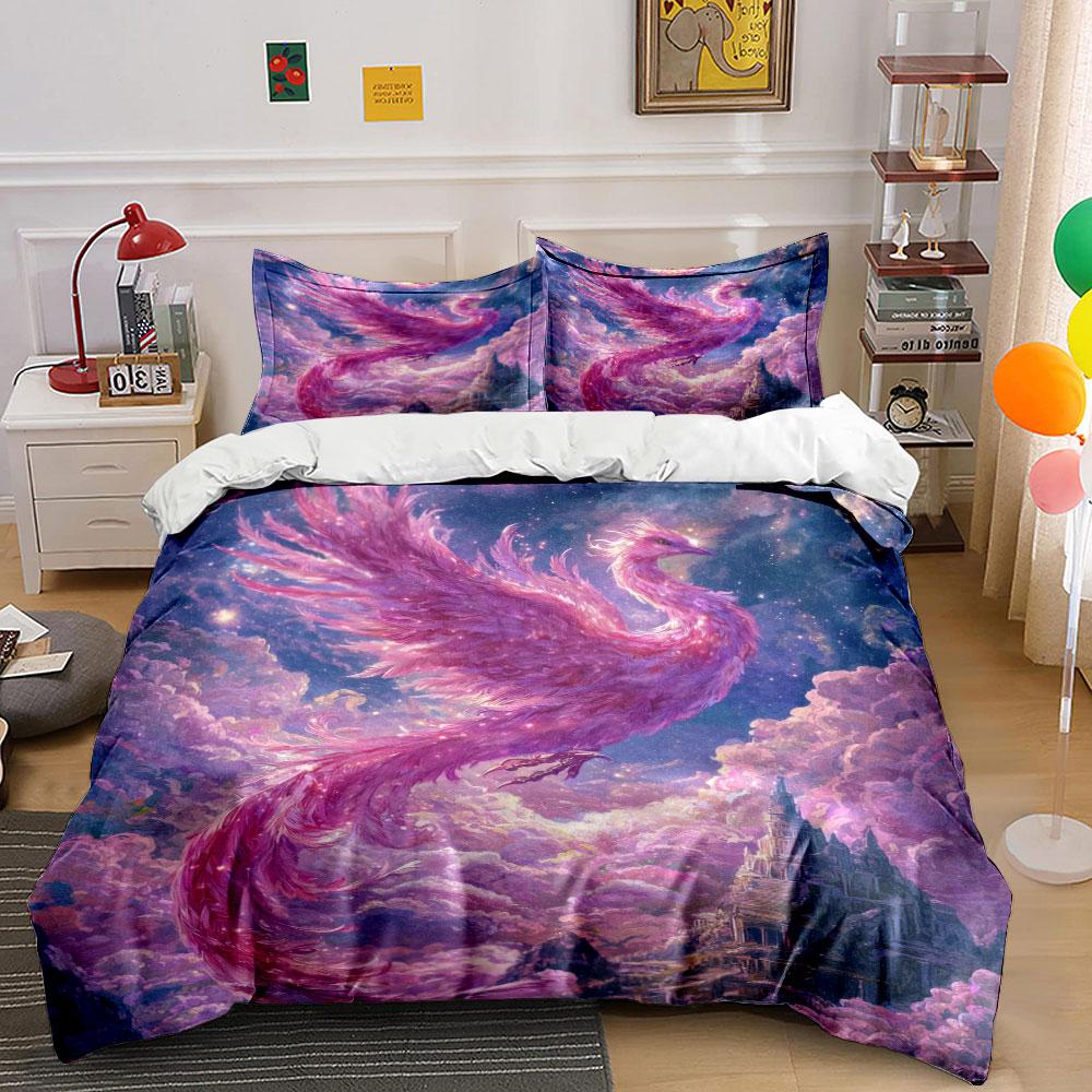 Fantasy Phoenix Art Decor Set Bedding Set With 1 Duvet Cover 2 Pillowcases Single Double King Queen, Gift