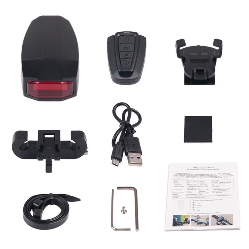 Rechargeable Battery Wireless Bike Alarm Wireless System USB Rechargeable Light Night Riding