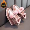 Girls' Fleece Snow Boots and Winter Children's Thickened Bow Princess Ankle Boots