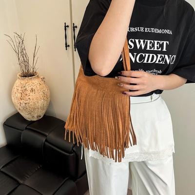 Niche design casual damestas nieuwe mode matte schoudertas messenger bag premium franjes bucket bag