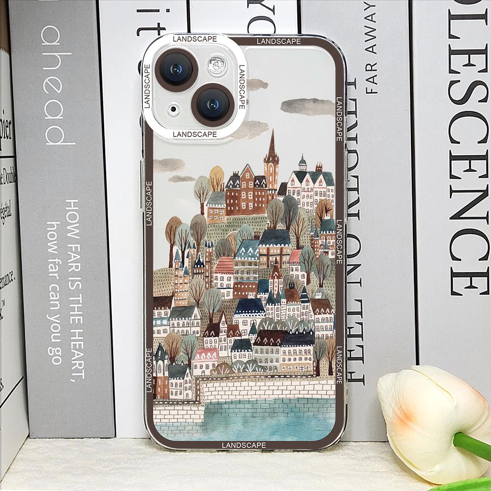 Landscape Oil Painting Phone Case for IPhone 14 15 16 Pro MAX 11 13 12 XS X SE2 XR 7 8 Plus Shockproof Aesthetic Art Soft Covers