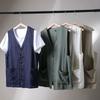 Men's Cotton Linen Breathable Summer Chinese Retro Button Neck Loose Vest Jacket Men Casual All Cotton Techwear Waistcoat