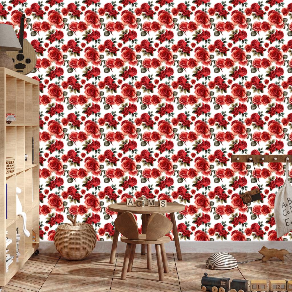Wallpaper Roses Red and Coral 50x1000